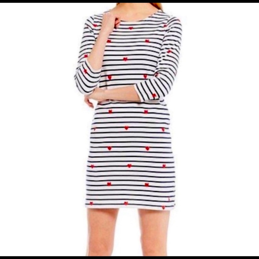 Joules Riviera red heart print navy blue striped Jersey sheath dress Size 6 BNWT